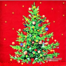 Serwetka do decoupage choinka na czerwonym tle 33x33 IHR Unikat